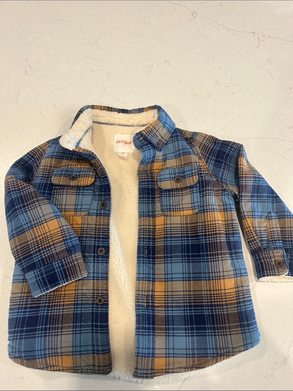 Cat & Jack Blue and Tan Plaid Sherpa-Lined Kids Shirt Jacket